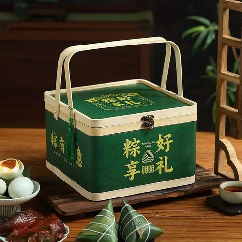 源头工厂现货中国风端午粽子手提篮子竹编竹篮正方形礼品包装盒子